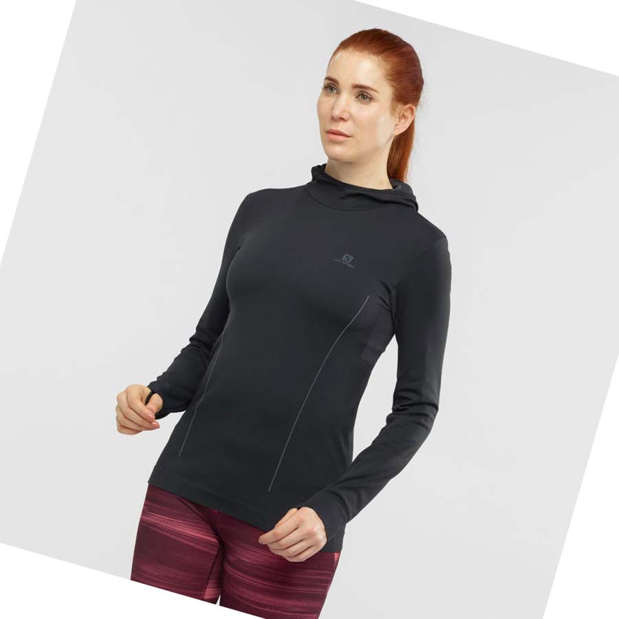 Salomon ESSENTIAL SEAMLESS Kadın Kapüşonlu Sweatshirt Siyah | TR 2534AHK